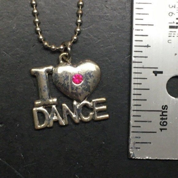 Justice Necklace Earrings I <3 DANCE Silver Ball Chain Pink Rhinestone Heart - Picture 5 of 6